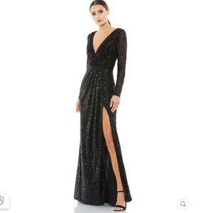 SEQUINED LONG SLEEVE GOWN Size 6 COLOR — Black New With Tags